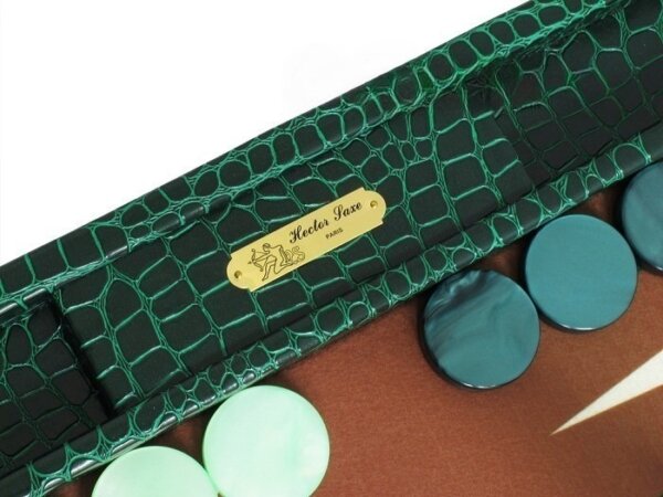 Hector Saxe Faux Croco Backgammon Set - Emerald Green - Image 4