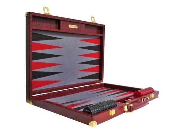 Hector Saxe Faux Snake Backgammon Set - Maroon - Image 2