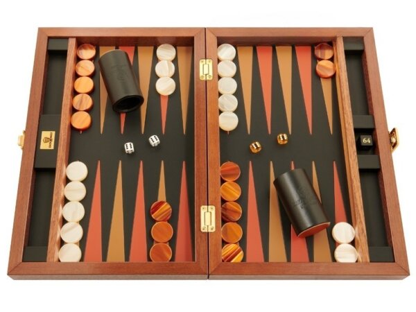 Zaza & Sacci® Folding Wood Backgammon Set - Model ZS-004 - Medium - Leather/Mahogany