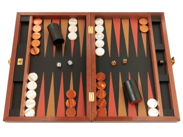 Zaza & Sacci® Folding Wood Backgammon Set - Model ZS-008 - Large - Leather/Mahogany
