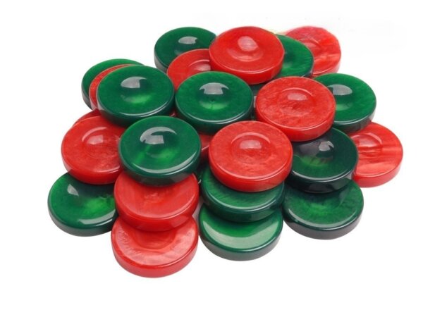 Backgammon Checkers - High Gloss Acrylic - Green & Red (1 1/2in. Dia.) - Set of 30