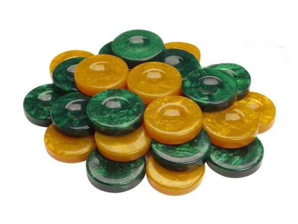 Backgammon Checkers - High Gloss Acrylic - Green & Yellow (1 1/2in. Dia.) - Set of 30