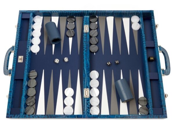 Zaza & Sacci® Leather Backgammon Set - Model ZS-501 - Medium - Croco Blue