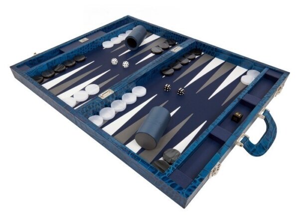 Zaza & Sacci® Leather Backgammon Set - Model ZS-501 - Medium - Croco Blue - Image 2