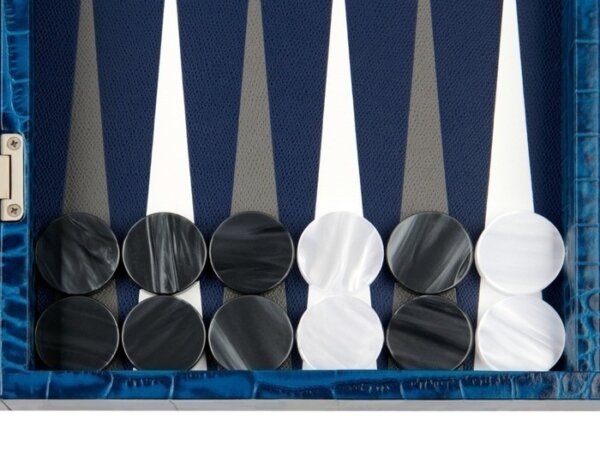 Zaza & Sacci® Leather Backgammon Set - Model ZS-501 - Medium - Croco Blue - Image 3