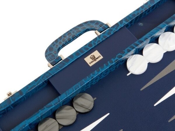 Zaza & Sacci® Leather Backgammon Set - Model ZS-501 - Medium - Croco Blue - Image 4