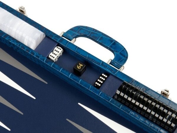 Zaza & Sacci® Leather Backgammon Set - Model ZS-501 - Medium - Croco Blue - Image 5