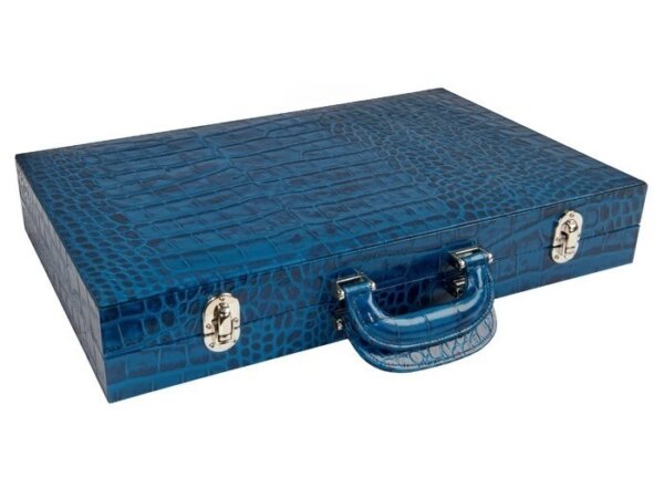 Zaza & Sacci® Leather Backgammon Set - Model ZS-501 - Medium - Croco Blue - Image 6
