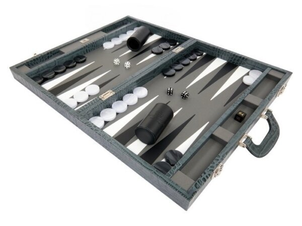 Zaza & Sacci® Leather Backgammon Set - Model ZS-501 - Medium - Croco Grey - Image 2