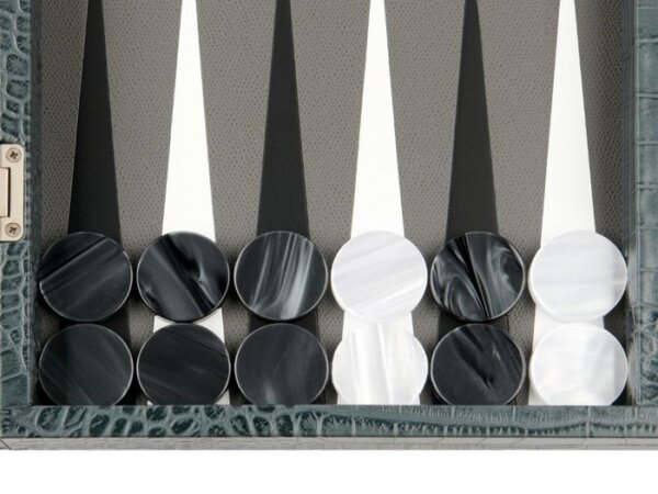 Zaza & Sacci® Leather Backgammon Set - Model ZS-501 - Medium - Croco Grey - Image 3