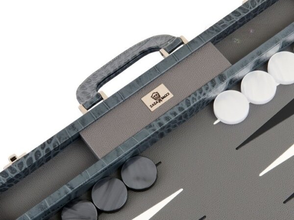 Zaza & Sacci® Leather Backgammon Set - Model ZS-501 - Medium - Croco Grey - Image 4