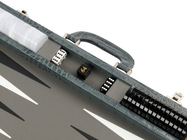 Zaza & Sacci® Leather Backgammon Set - Model ZS-501 - Medium - Croco Grey - Image 5