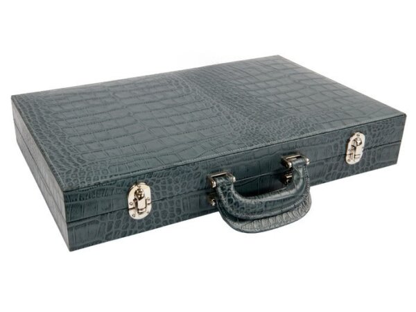 Zaza & Sacci® Leather Backgammon Set - Model ZS-501 - Medium - Croco Grey - Image 6