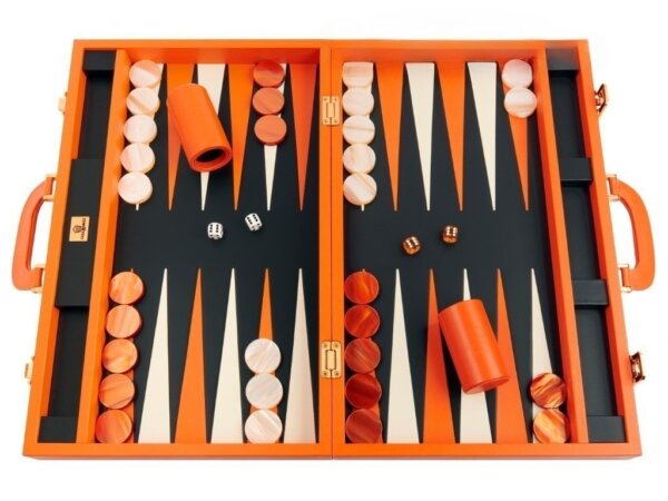 Zaza & Sacci® Leather Backgammon Set - Model ZS-501 - Medium - Orange