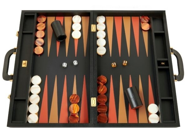 Zaza & Sacci® Leather Backgammon Set - Model ZS-612 - Large - Black