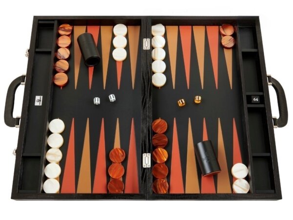 Zaza & Sacci® Leather Backgammon Set - Model ZS-612 - Large - Black Lizard