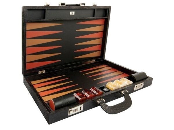 Zaza & Sacci® Leather Backgammon Set - Model ZS-612 - Large - Black Lizard - Image 2