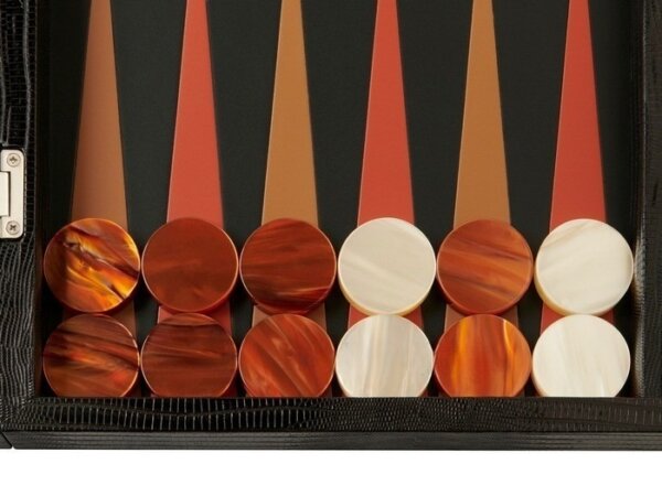 Zaza & Sacci® Leather Backgammon Set - Model ZS-612 - Large - Black Lizard - Image 3