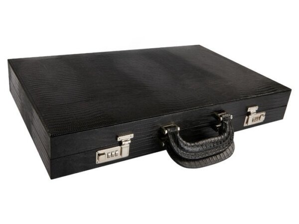 Zaza & Sacci® Leather Backgammon Set - Model ZS-612 - Large - Black Lizard - Image 6