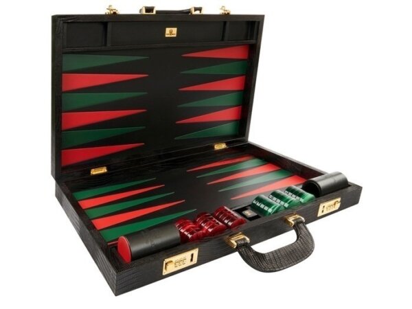Zaza & Sacci® Leather Backgammon Set - Model ZS-612 - Large - Black Lizard II - Image 2