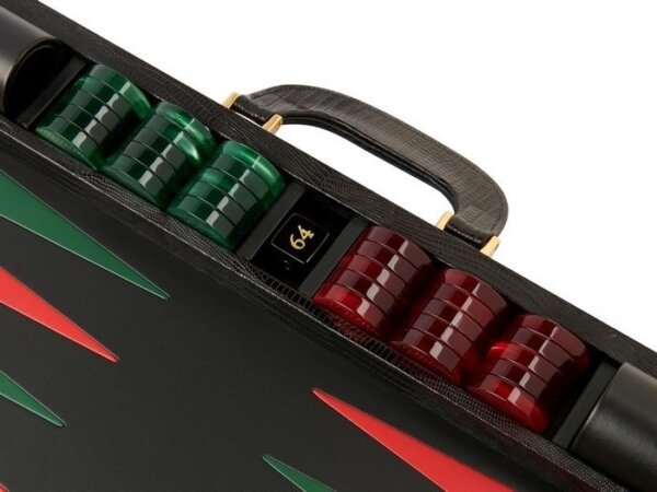 Zaza & Sacci® Leather Backgammon Set - Model ZS-612 - Large - Black Lizard II - Image 5