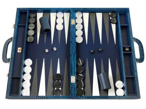 Zaza & Sacci® Leather Backgammon Set - Model ZS-612 - Large - Blue Croco