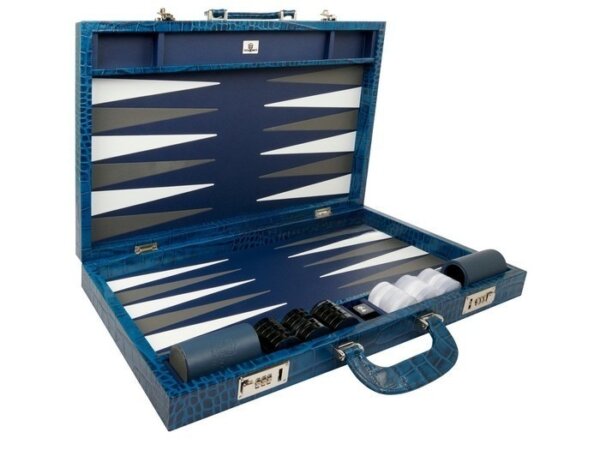 Zaza & Sacci® Leather Backgammon Set - Model ZS-612 - Large - Blue Croco - Image 2