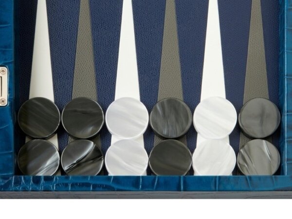 Zaza & Sacci® Leather Backgammon Set - Model ZS-612 - Large - Blue Croco - Image 3