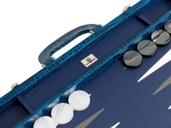 Zaza & Sacci® Leather Backgammon Set - Model ZS-612 - Large - Blue Croco - Image 4