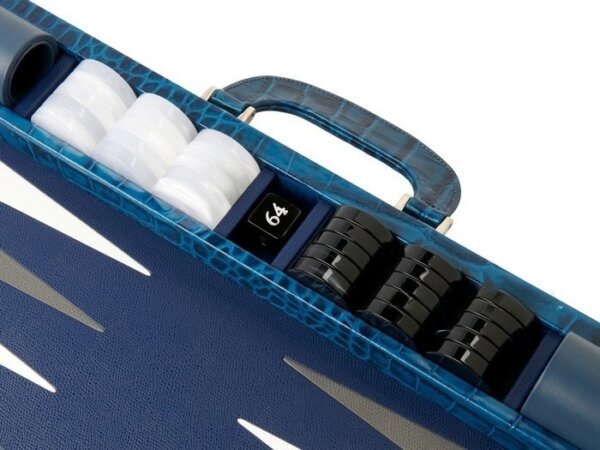 Zaza & Sacci® Leather Backgammon Set - Model ZS-612 - Large - Blue Croco - Image 5