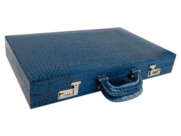 Zaza & Sacci® Leather Backgammon Set - Model ZS-612 - Large - Blue Croco - Image 6