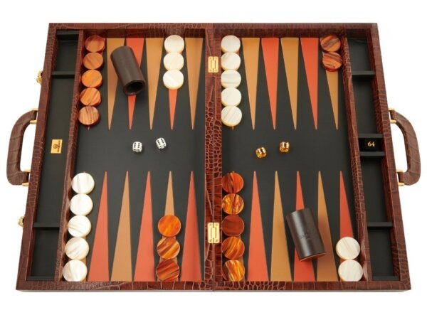 Zaza & Sacci® Leather Backgammon Set - Model ZS-612 - Large - Brown Croco