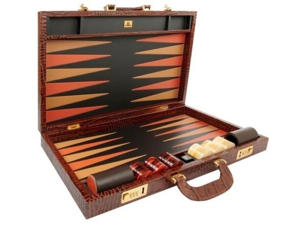Zaza & Sacci® Leather Backgammon Set - Model ZS-612 - Large - Brown Croco - Image 2