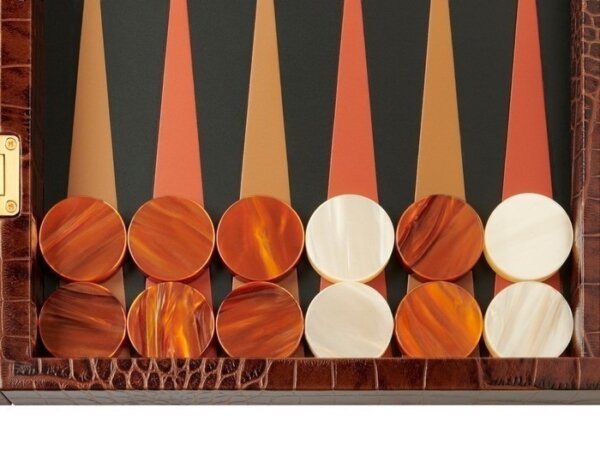 Zaza & Sacci® Leather Backgammon Set - Model ZS-612 - Large - Brown Croco - Image 3