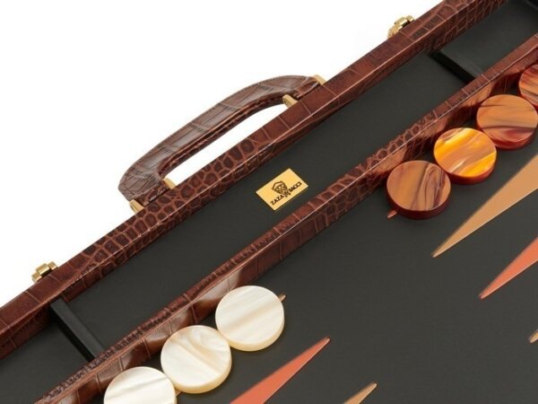 Zaza & Sacci® Leather Backgammon Set - Model ZS-612 - Large - Brown Croco - Image 4
