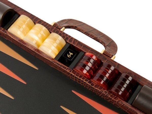 Zaza & Sacci® Leather Backgammon Set - Model ZS-612 - Large - Brown Croco - Image 5