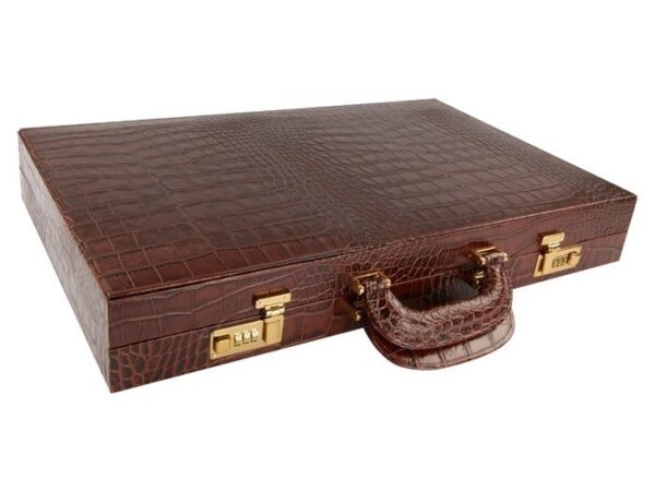 Zaza & Sacci® Leather Backgammon Set - Model ZS-612 - Large - Brown Croco - Image 6