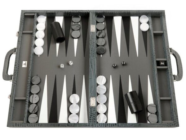 Zaza & Sacci® Leather Backgammon Set - Model ZS-612 - Large - Grey Croco