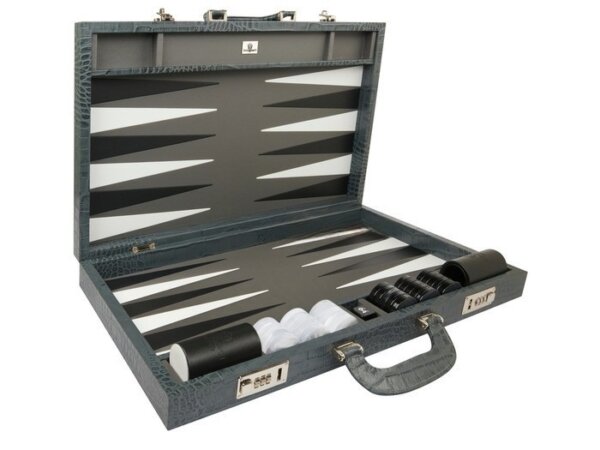 Zaza & Sacci® Leather Backgammon Set - Model ZS-612 - Large - Grey Croco - Image 2