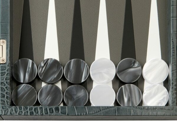 Zaza & Sacci® Leather Backgammon Set - Model ZS-612 - Large - Grey Croco - Image 3