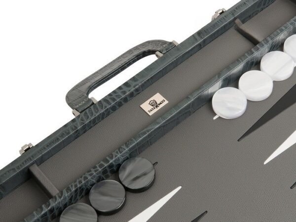 Zaza & Sacci® Leather Backgammon Set - Model ZS-612 - Large - Grey Croco - Image 4