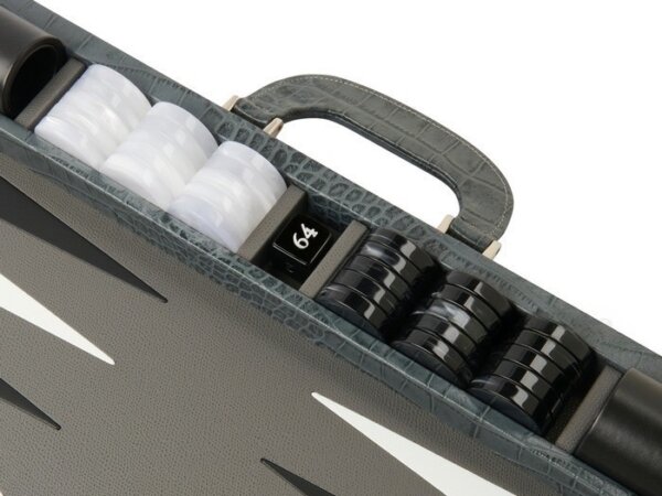 Zaza & Sacci® Leather Backgammon Set - Model ZS-612 - Large - Grey Croco - Image 5