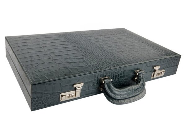 Zaza & Sacci® Leather Backgammon Set - Model ZS-612 - Large - Grey Croco - Image 6