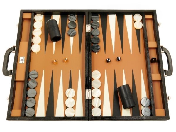 Zaza & Sacci® Leather Backgammon Set - Model ZS-999 - Medium - Black Lizard - Metal Studs
