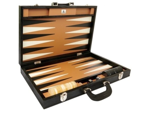 Zaza & Sacci® Leather Backgammon Set - Model ZS-999 - Medium - Black Lizard - Metal Studs - Image 2
