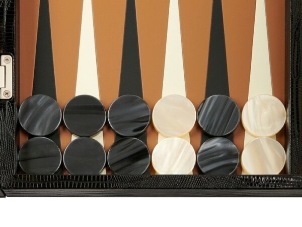 Zaza & Sacci® Leather Backgammon Set - Model ZS-999 - Medium - Black Lizard - Metal Studs - Image 3