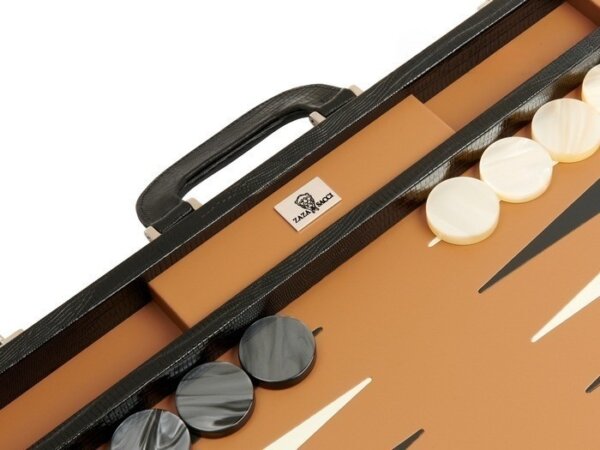 Zaza & Sacci® Leather Backgammon Set - Model ZS-999 - Medium - Black Lizard - Metal Studs - Image 4