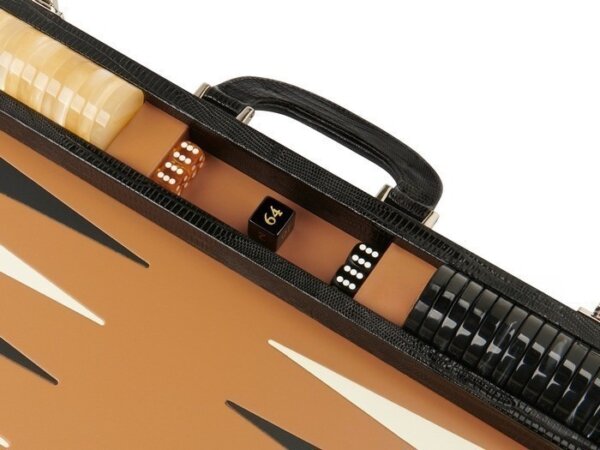 Zaza & Sacci® Leather Backgammon Set - Model ZS-999 - Medium - Black Lizard - Metal Studs - Image 5