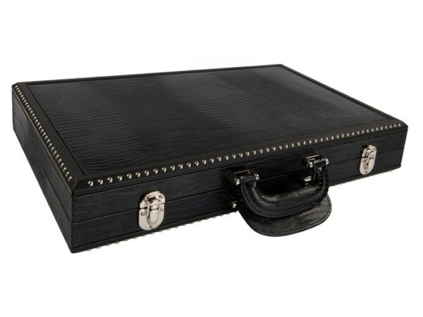 Zaza & Sacci® Leather Backgammon Set - Model ZS-999 - Medium - Black Lizard - Metal Studs - Image 6