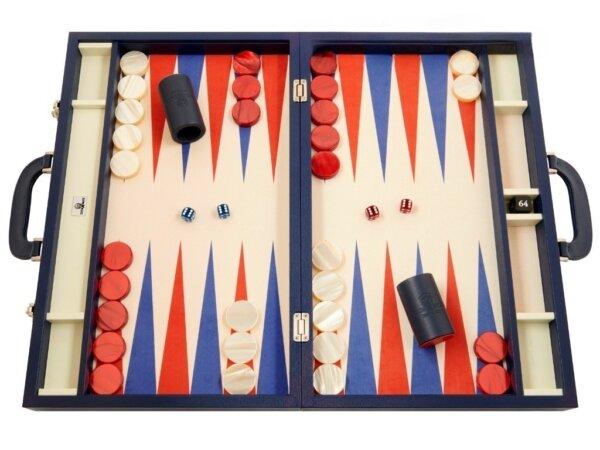 Zaza & Sacci® Leather/Microfiber Backgammon Set - Model ZS-760 - Large - Blue